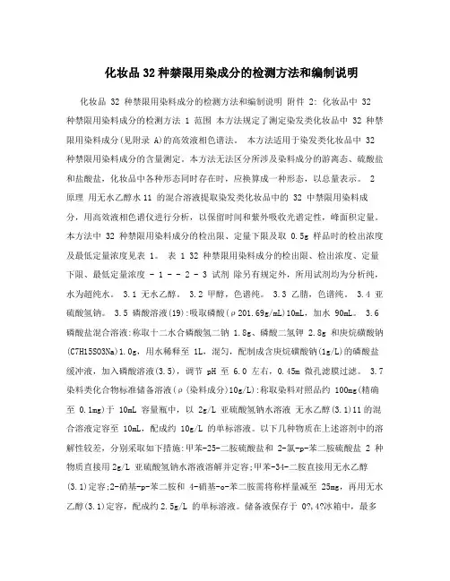 化妆品32种禁限用染成分的检测方法和编制说明