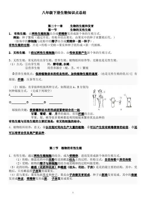 苏版八年级下册生物知识点总结汇总