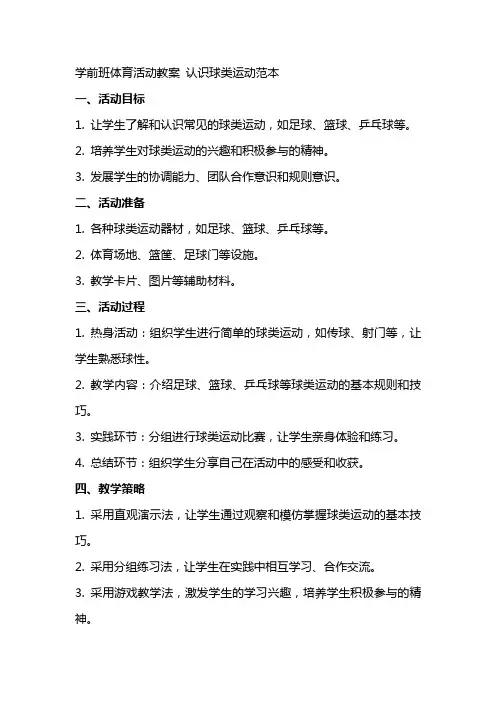学前班体育活动教案 认识球类运动范本