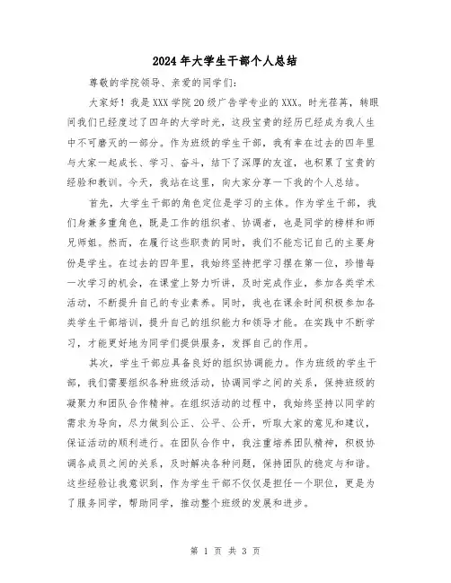 2024年大学生干部个人总结(二篇)