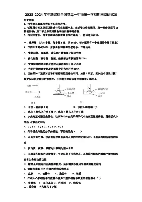 2023-2024学年新课标全国卷高一生物第一学期期末调研试题含解析