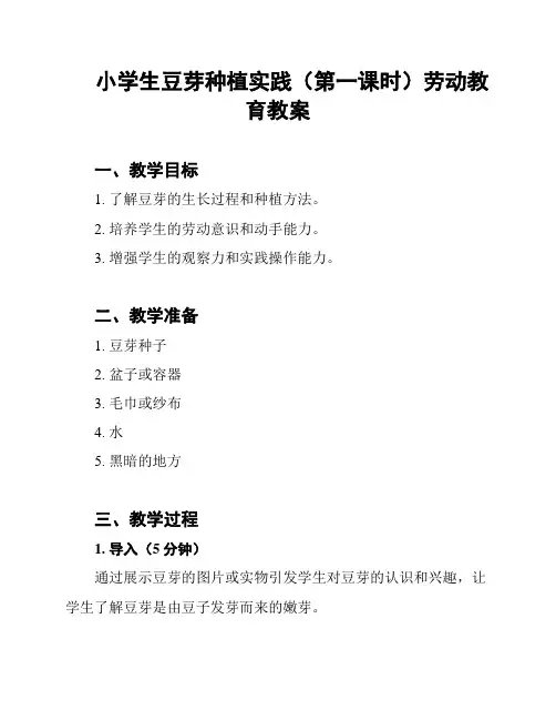 小学生豆芽种植实践(第一课时)劳动教育教案