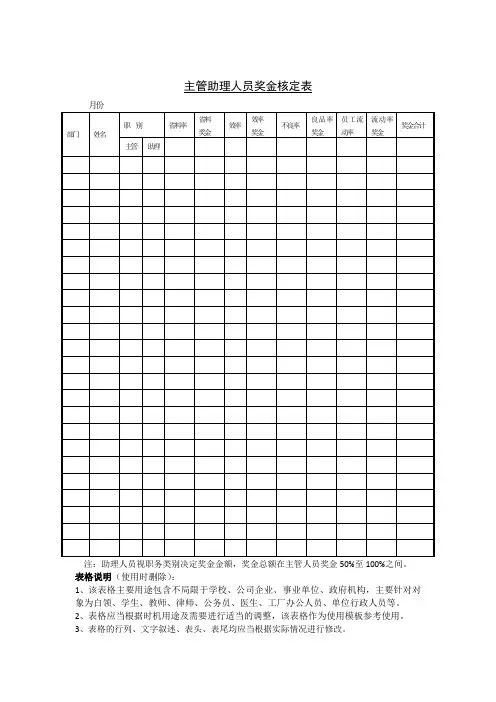主管助理奖金核定表