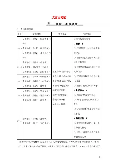 (通用版)2021版高考语文一轮复习专题五文言文阅读练习(含解析)新人教版