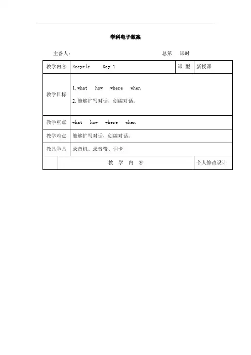 【人教版】六年级下册教案设计 Recycle 教案