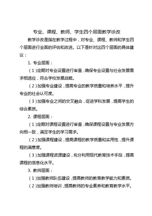 专业、课程、教师、学生四个层面教学诊改