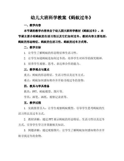 幼儿大班科学教案《蚂蚁过冬》