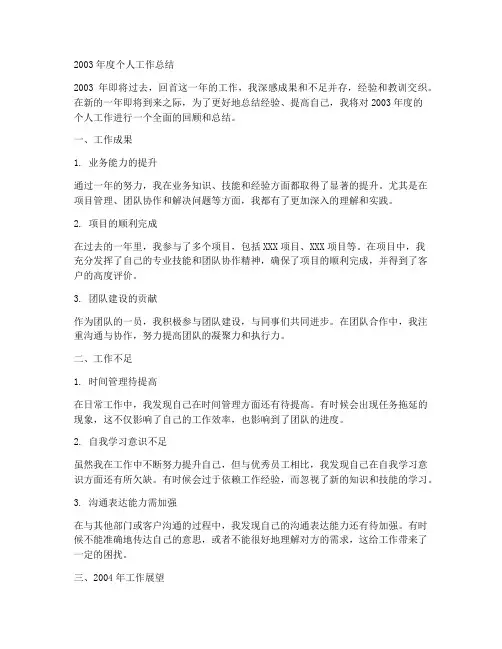 2003年度个人工作总结