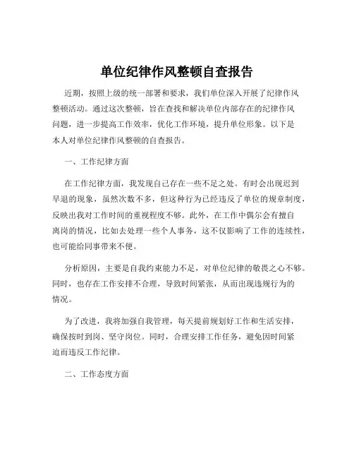 单位纪律作风整顿自查报告