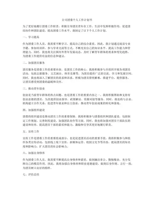 公司团委个人工作计划书