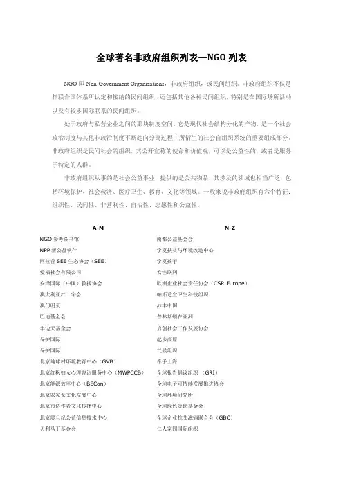 全球著名非政府组织列表