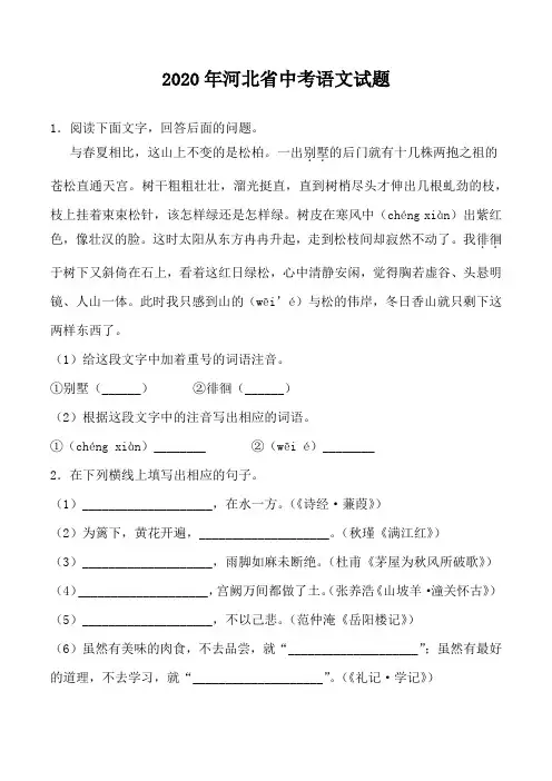 2020年河北省中考语文试题