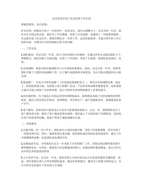 运营总监年度工作总结和工作计划