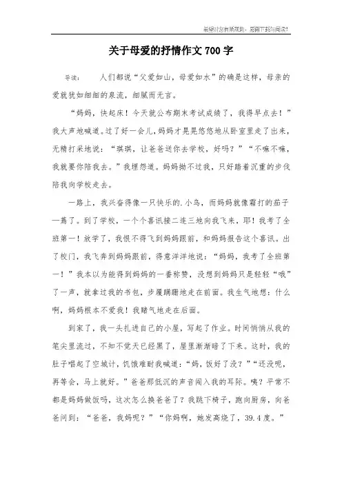 关于母爱的抒情作文700字