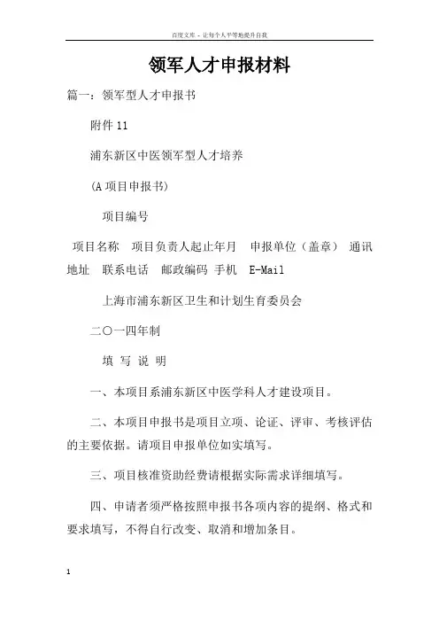 领军人才申报材料