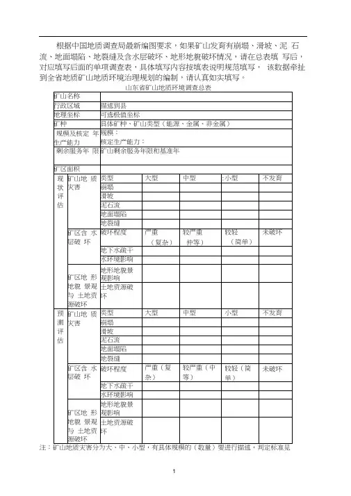山东省矿山地质环境调查总表