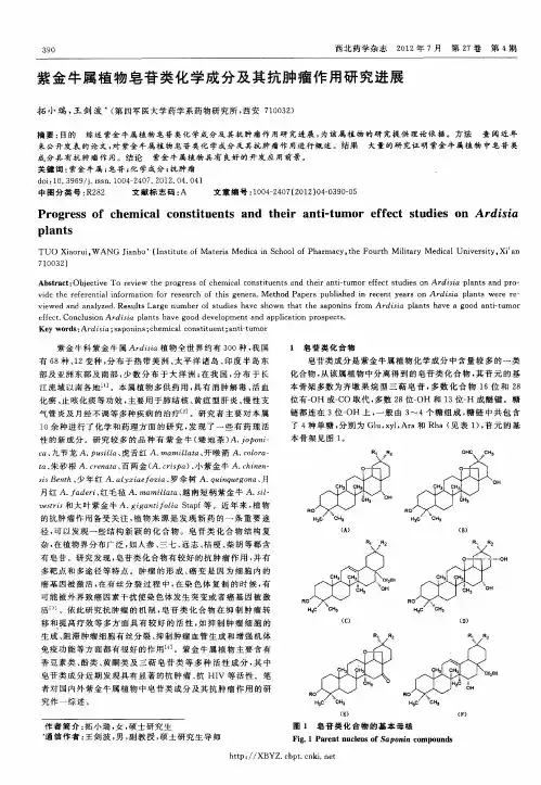 紫金牛属植物皂苷类化学成分及其抗肿瘤作用研究进展
