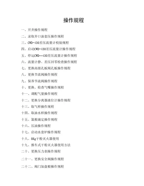 天然气井站场操作规程