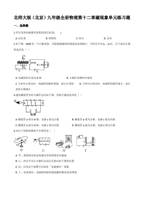 北师大版(北京)九年级全册物理第十二章磁现象单元练习题