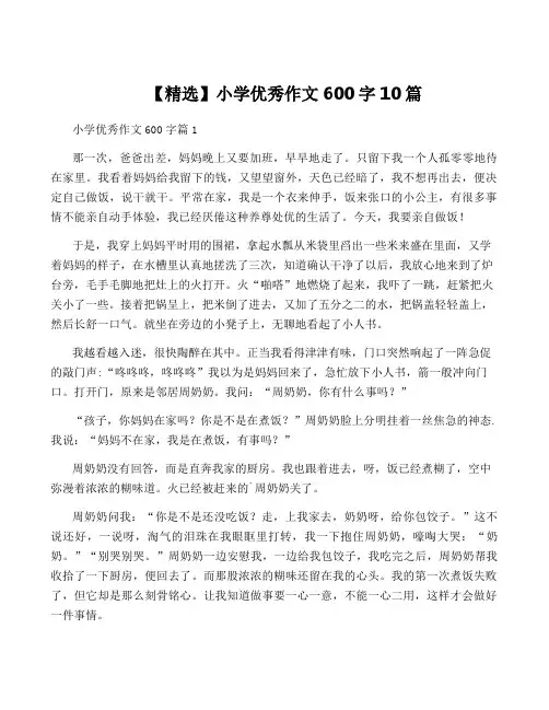 【精选】小学优秀作文600字10篇