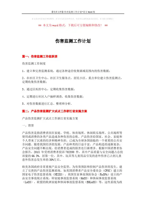 【优质文档】伤害监测工作计划-范文word版 (12页)