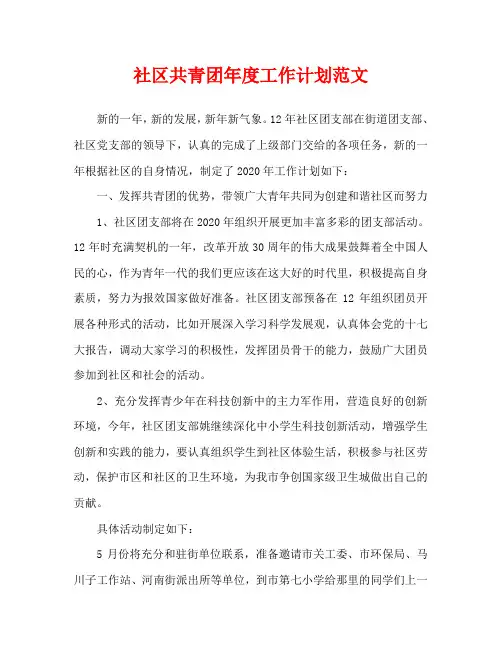 社区共青团年度工作计划范文