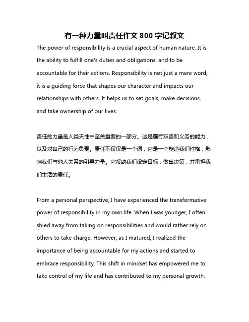 有一种力量叫责任作文800字记叙文