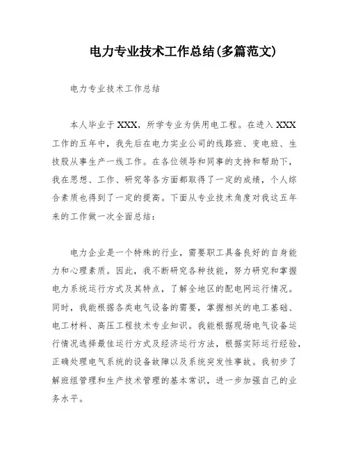 电力专业技术工作总结(多篇范文)