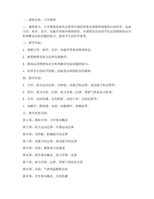 大学物理全套教案模板