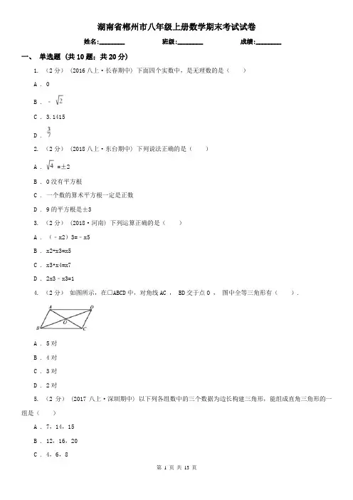 湖南省郴州市八年级上册数学期末考试试卷