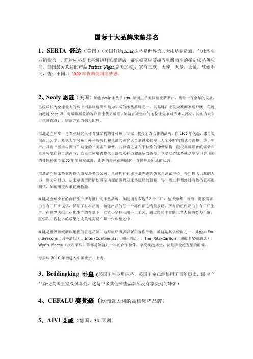 国际十大品牌床垫排名