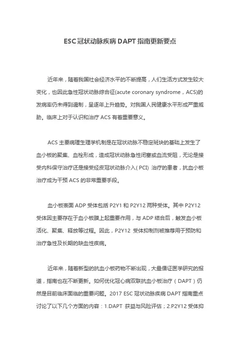 ESC冠状动脉疾病DAPT指南更新要点