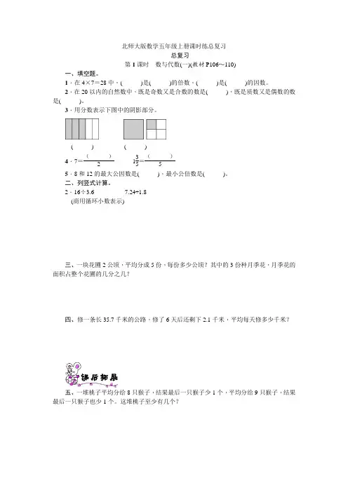北师大版数学五年级上册课时练总复习