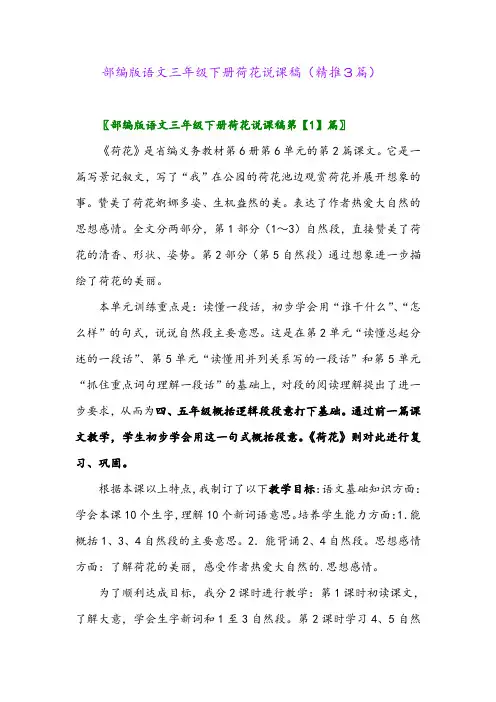 2024年部编版语文三年级下册荷花说课稿(精推3篇)