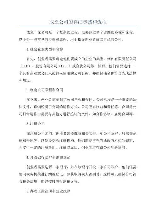 成立公司的详细步骤和流程