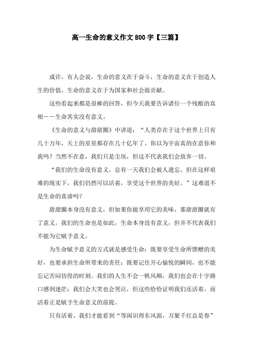 高一生命的意义作文800字【三篇】