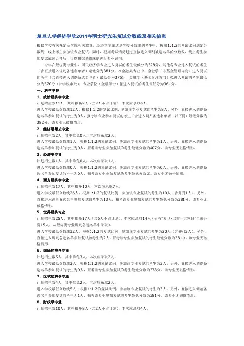 复旦2011经济学院研究生招生情况