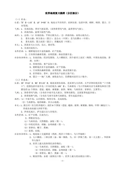 高三世界地理二轮复习提纲最新整理