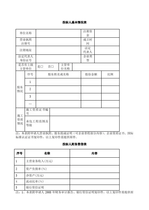 投标人基本情况表