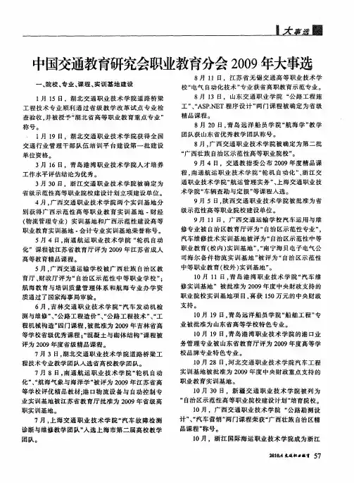 中国交通教育研究会职业教育分会2009年大事选