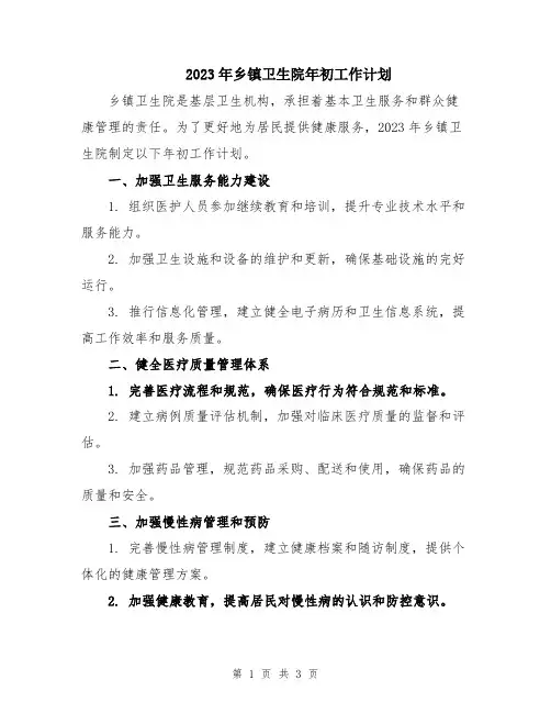 2023年乡镇卫生院年初工作计划