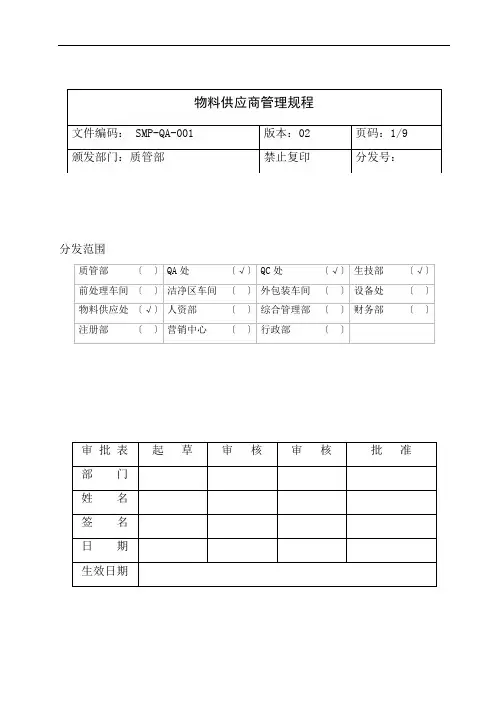 新版GMP--物料供应商管理规程