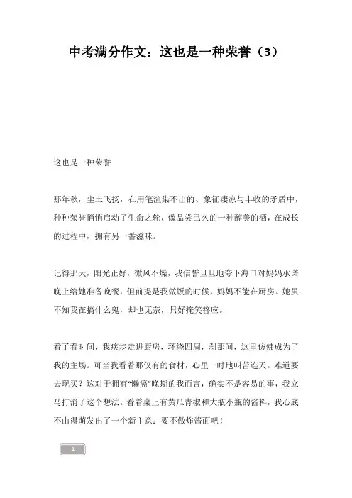 中考资料-中考满分作文：这也是一种荣誉(3)
