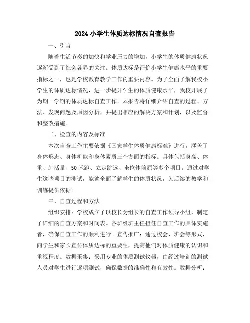2024小学生体质达标情况自查报告