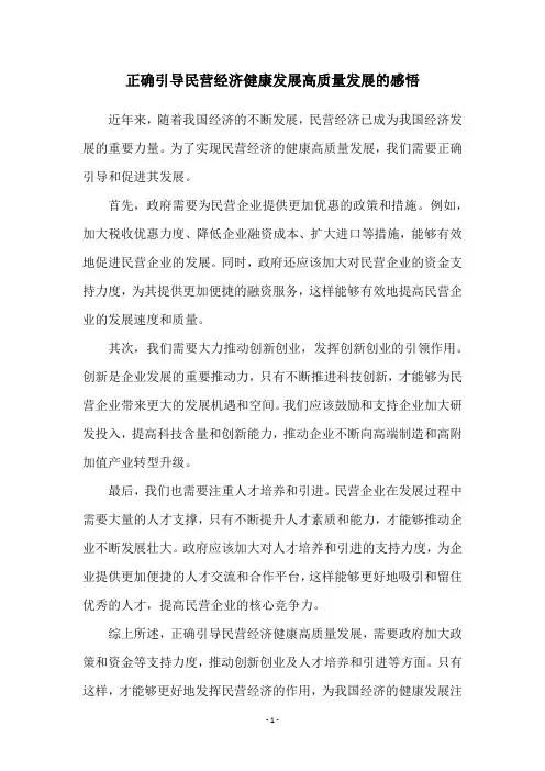 正确引导民营经济健康发展高质量发展的感悟