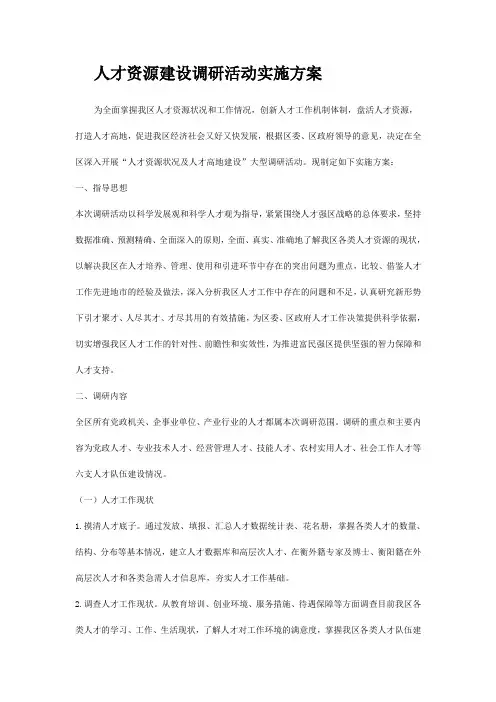 人才资源建设调研活动实施方案