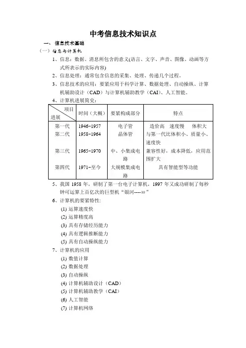 中考信息技术知识点