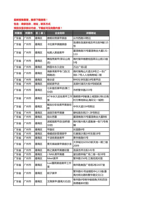 新版广东省广州市番禺区美甲企业公司商家户名录单联系方式地址大全502家