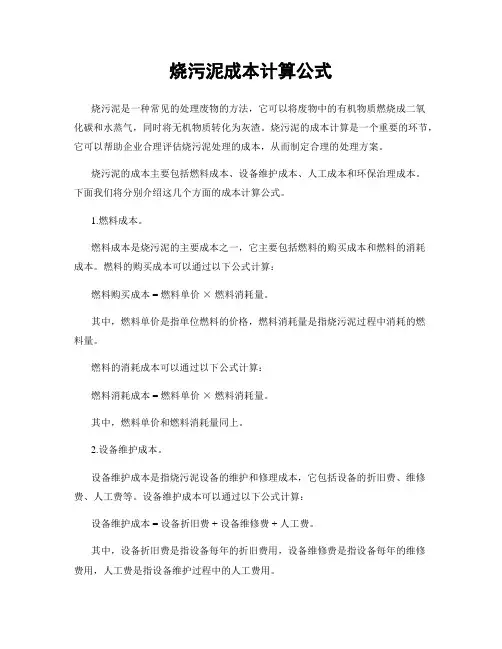 烧污泥成本计算公式