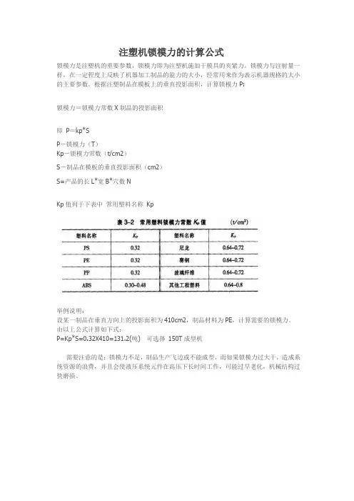 注塑机锁模力的计算公式